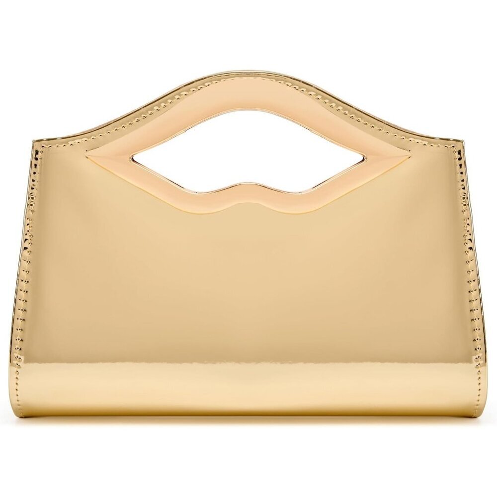 Women's Gold PU Leather Acrylic Buckle Hardware Glossy Hard Shell Party Clutch